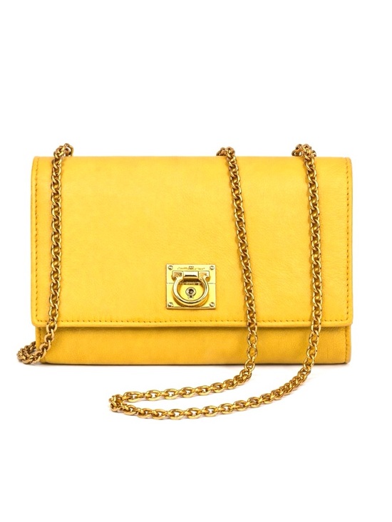 Salvatore Ferragamo Handbags - Salvatore Ferragamo Gancini Yellow Leather Flap Chain Shoulder / Crossbody Bag